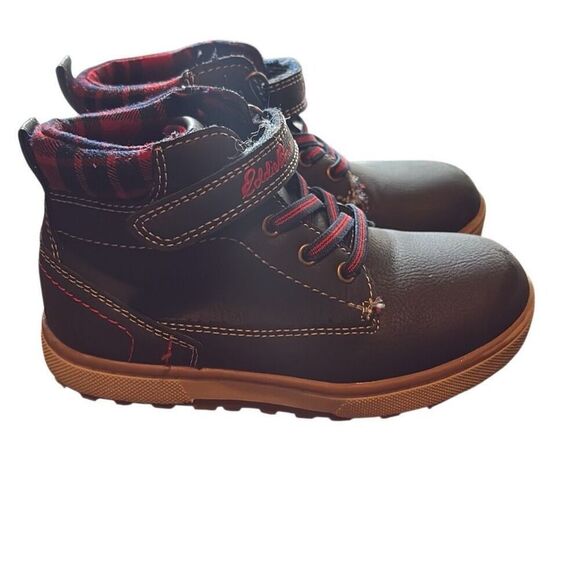 Eddie Bauer Toddler 10 Blue Red Winter Hiking Boots Strap Closure Plaid Preppy - Picture 9 of 12
